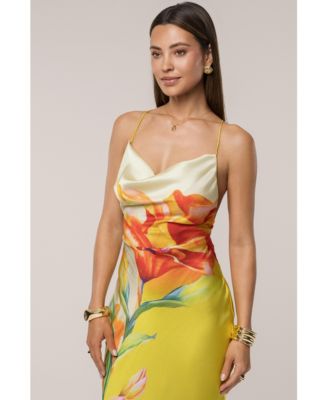 Women's Satin Floral Print Maxi Dress