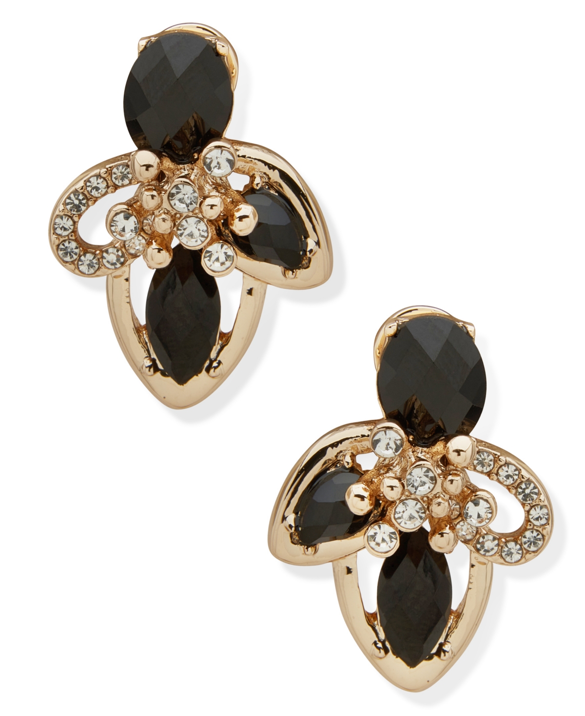 Anne Klein Green Petal Stone Cluster Ez Comfort Clip Earrings In Black