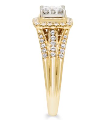 Diamond Multi Princess Halo Ring (1/2 ct. t.w.) in 14k Two-Tone Gold