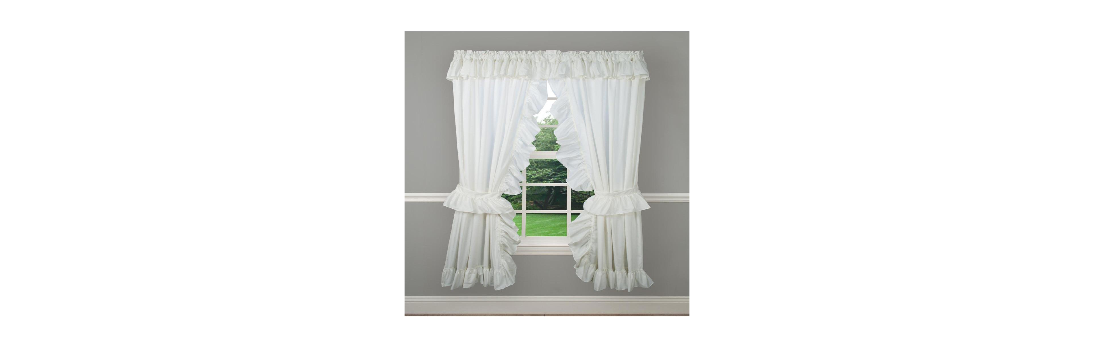 Ellis Curtain 2-Piece Ruffled Priscilla Window Curtain Panel Pair with ties - 80x63" Natural