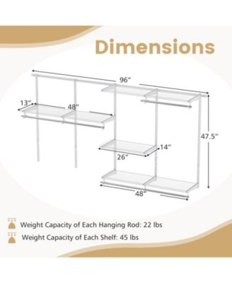 4-8 FT Wall-Mounted Closet Organizers and Storage System with Hanging Rod