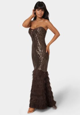 Women's Sequin Feather Gown