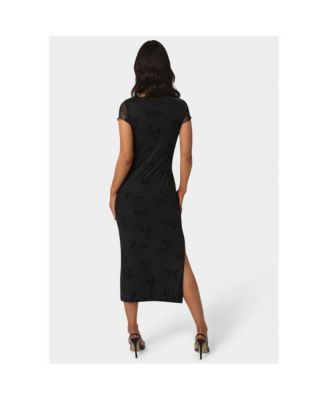 Women's Flocking Mesh T-Shirt Maxi Dress