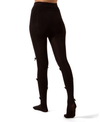 Women's Ribbed Velvety-Bow-Trimmed Cotton Blend Tights