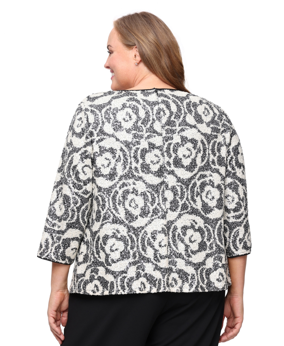 Alex Evenings Plus Size 2-piece 3/4-sleeve Patterned Cami And Jacket In White