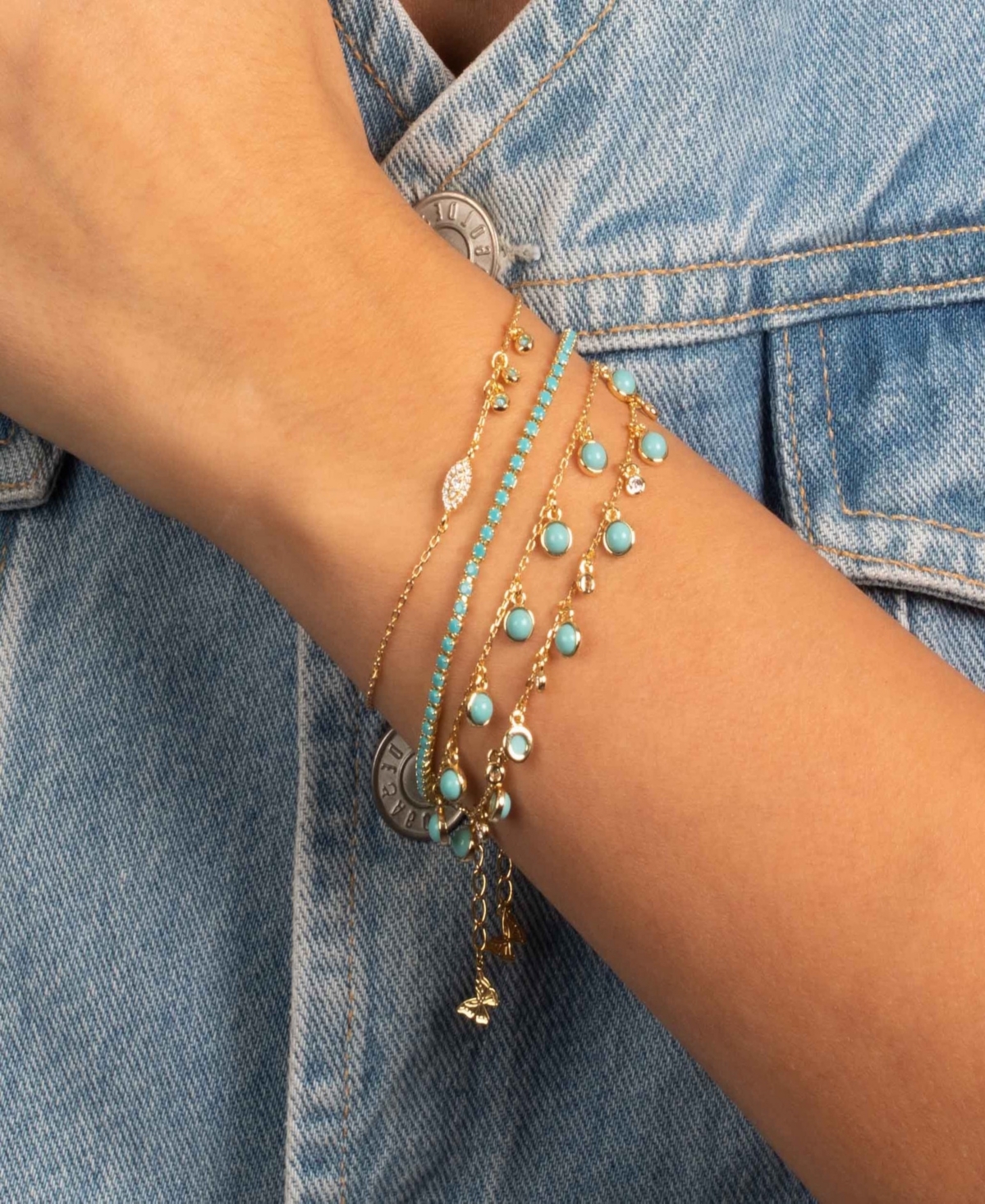 by Adina Eden Evil Eye x Dangling Turquoise Bezel Bracelet