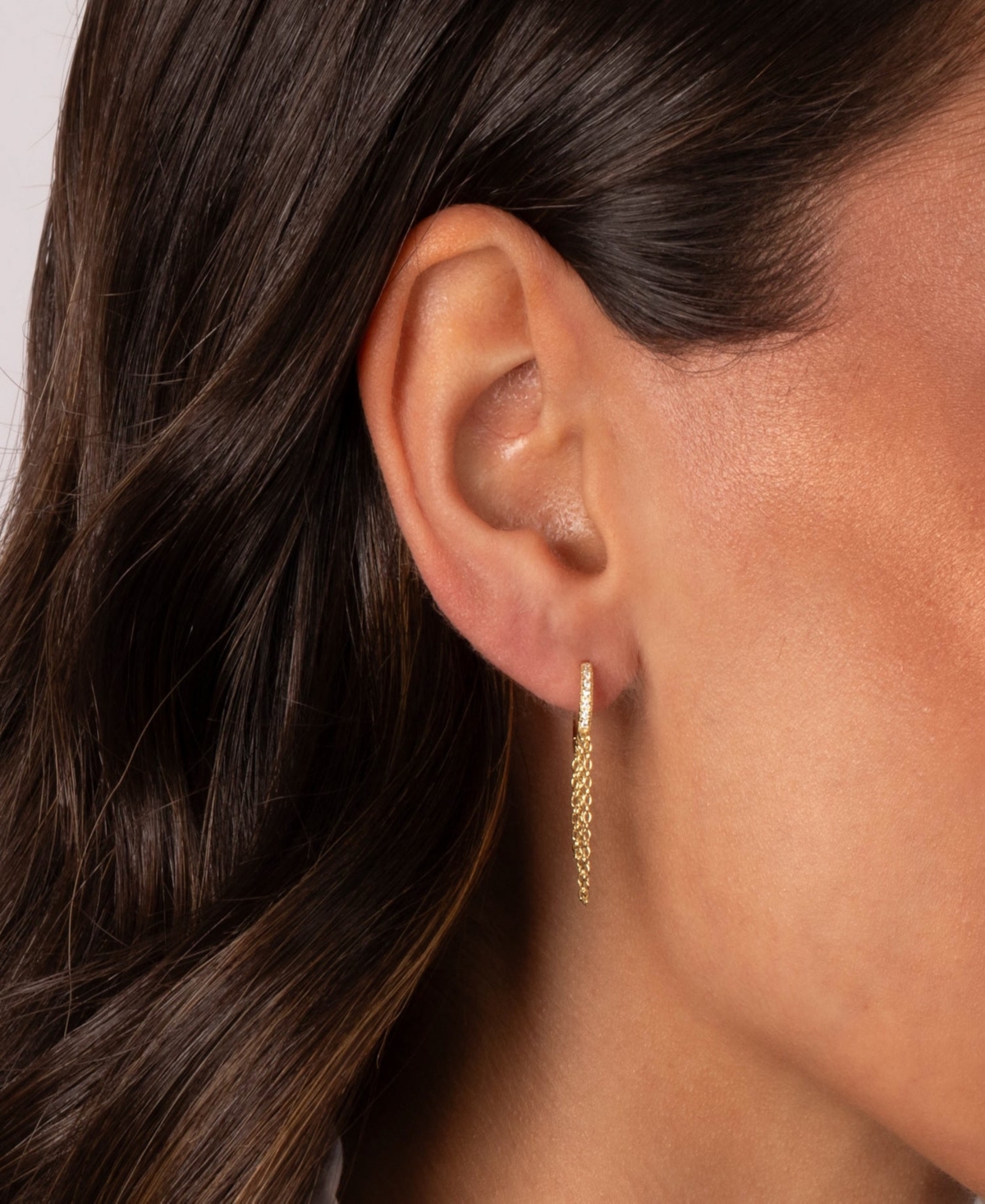 by Adina Eden Pave Gold Plated Double Chain Drop Huggie Earrings