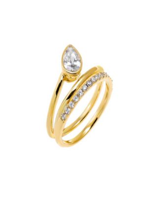by Adina Eden Solid, Pave Cubic Zirconia Gold Plated Pear Bezel Wrap ...