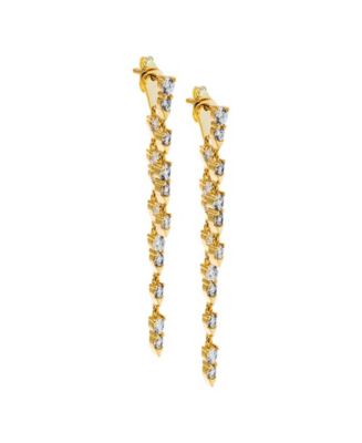 by Adina Eden Cubic Zirconia Gold Plated Tennis Style Double Drop Stud ...