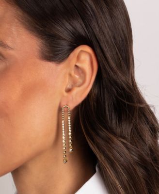 Fancy Cubic Zirconia Gold Plated Bezel Double Tennis Drop Stud Earrings