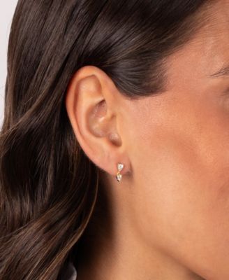 Cubic Zirconia Gold Plated Double Heart Stud Earrings