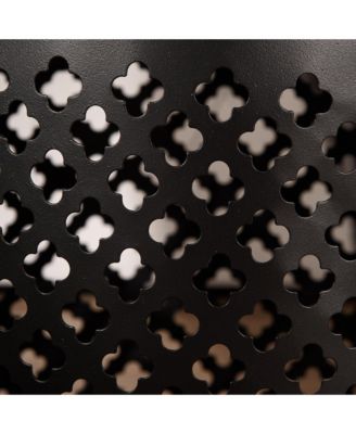 12.5" Steel Patio End Table, Round Hollow Drum Side Table, Accent Table for Indoor & Outdoor, Black