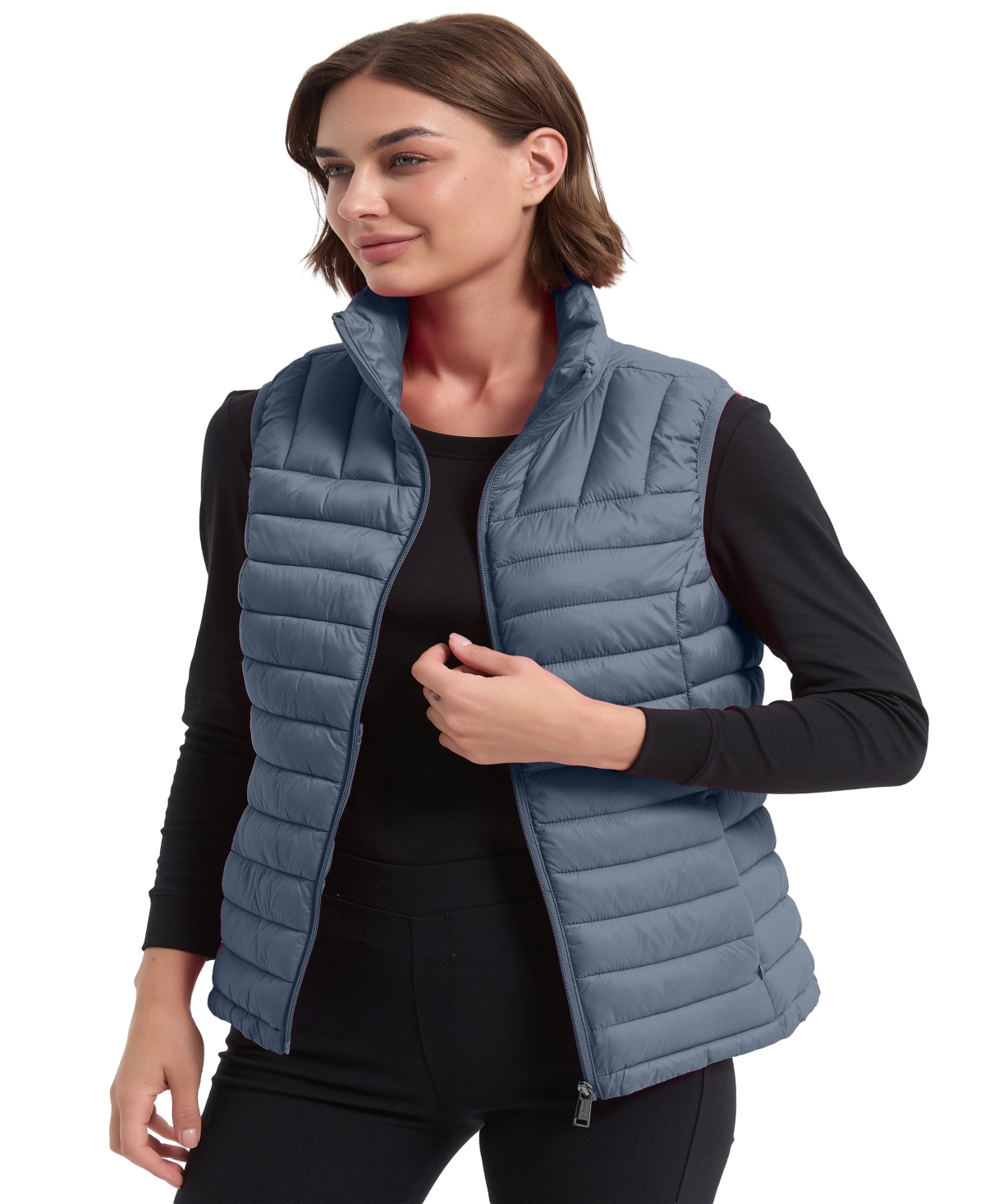 Hawke & Co. Women's Rail Quilt Packable Puffer Vest In Gray