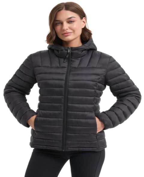 Женская куртка Hawke & Co. Packable Quilted Hooded Puffer, цвет: Чёрный