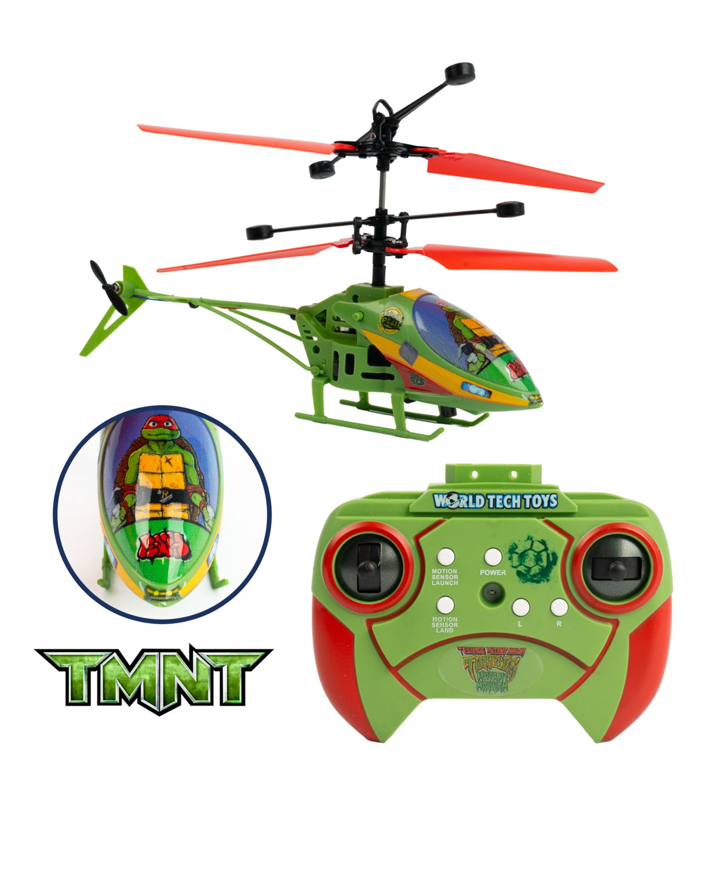 Детская игрушка World Tech Toys Teenage Mutant Ninja Turtles Mutant Mayhem Raphael LED Lights Remote Control Helicopter — фото 4