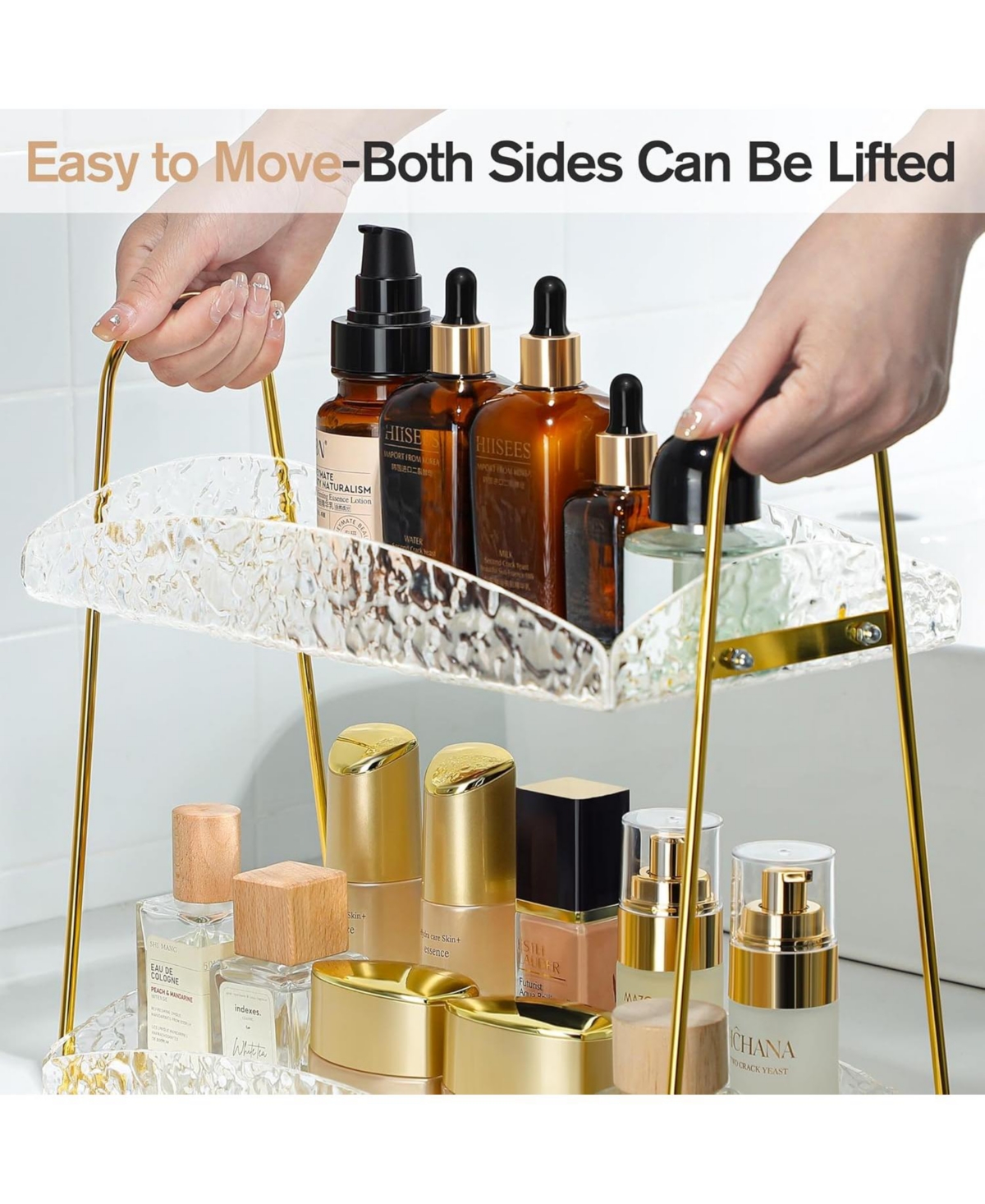 Yigii 2-Tier Bathroom Counter Organizer, Acrylic Makeup Organizer for Vanity, Bathroom Perfume Organizer Tray, Clear Skincare Organizer Countertop