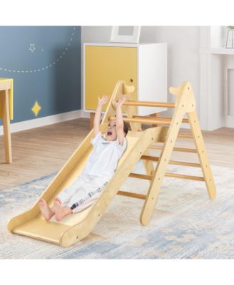 2-in-1 Wooden Triangle Climber Set with Gradient Adjustable Slide