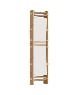 Folding 4-Panel Room Divider with Bamboo Frame and Canvas Panels, 63" Wide Privacy Screen