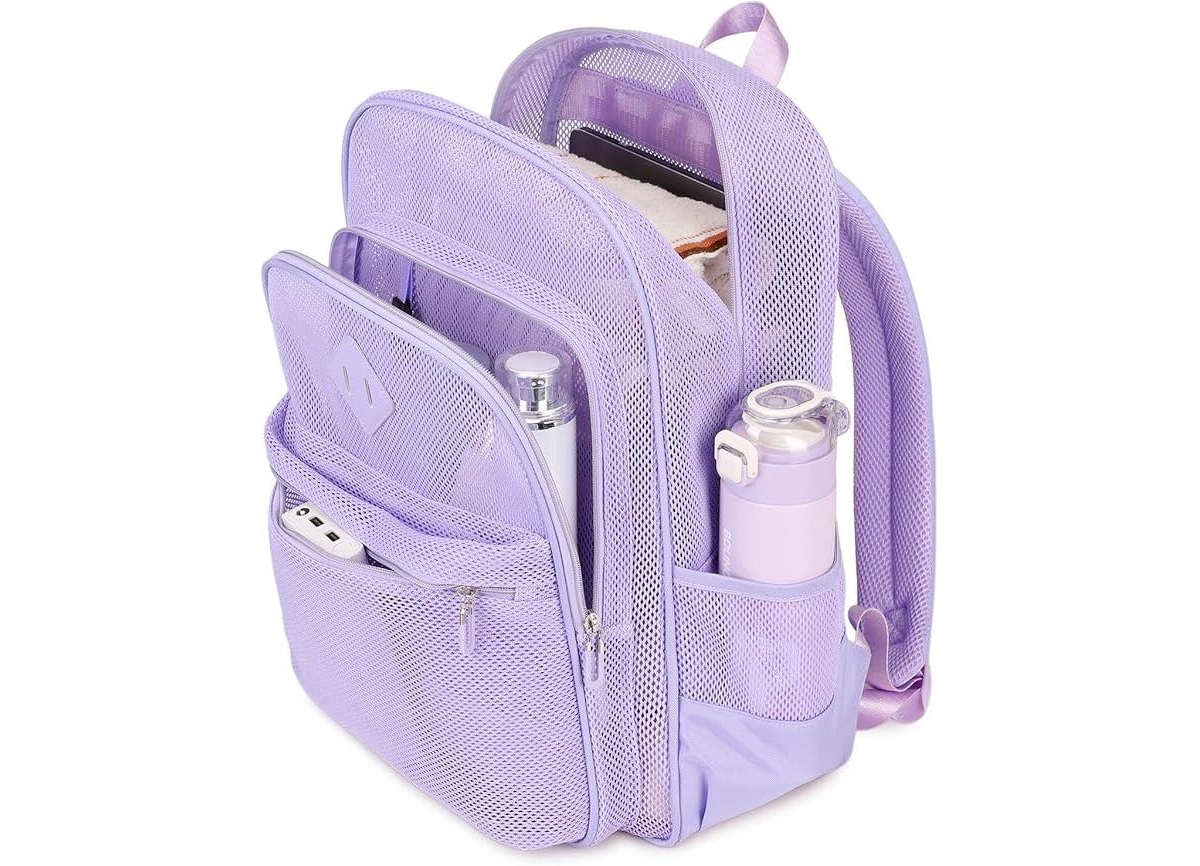 Batfox Mesh Backpack Heavy Duty, See Through School Backpack Transparent Bookbag for Swimming, Beach, Sports, Work, Travel