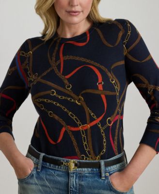 Plus Size Belting-Print Long-Sleeve Sweater
