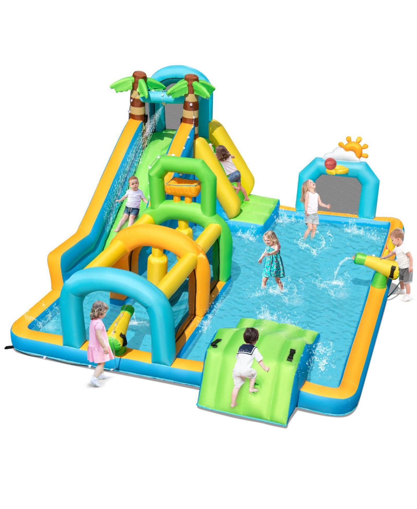 Детская игрушка SKONYON Tropical Dual Slide Aqua Park Inflatable Water Slide, Accommodates Up to 5 Children, Ages 3-12, цвет: Синий — фото 1