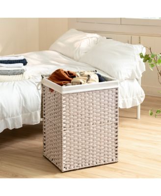 Laundry Hamper With Lid PE Rattan Powder Coating Frame Clothes Hampers with 01 Removable Bags, 100L