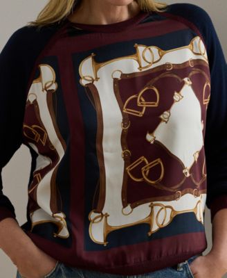 Plus Size Equestrian-Print Long-Sleeve Sweater
