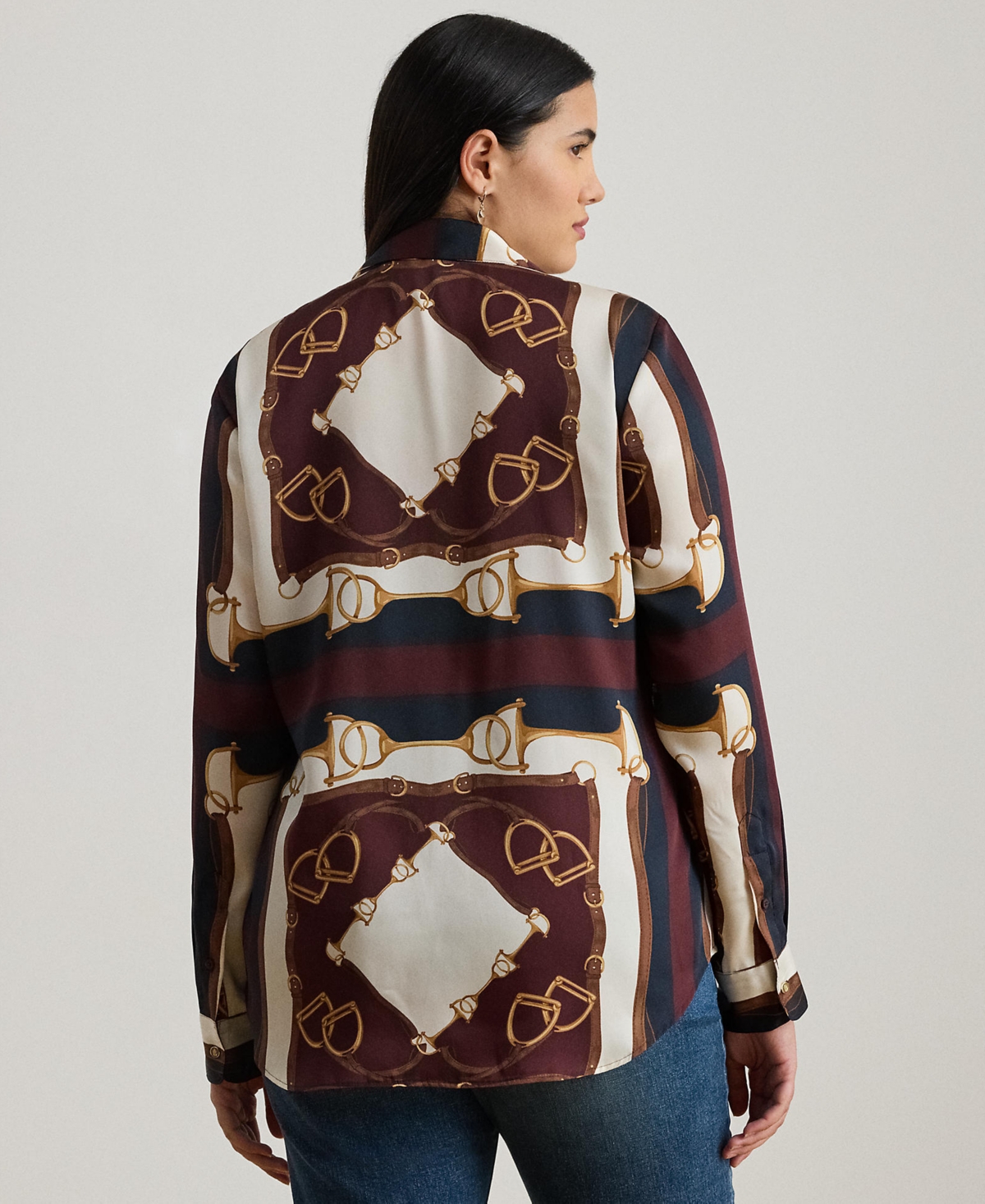 Ralph Lauren Plus Size Equestrian-print Twill Long-sleeve Shirt In Multi