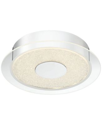 Modern Ceiling Light Flush Mount Fixture 11" Wide Chrome LED Round Crystal Sand Clear Acrylic Ring for Bedroom Kitchen Living Room