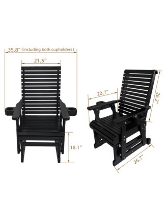 Wooden 1-Seater Patio Glider with Cup Holders and Heavy Duty 600 lb Capacity