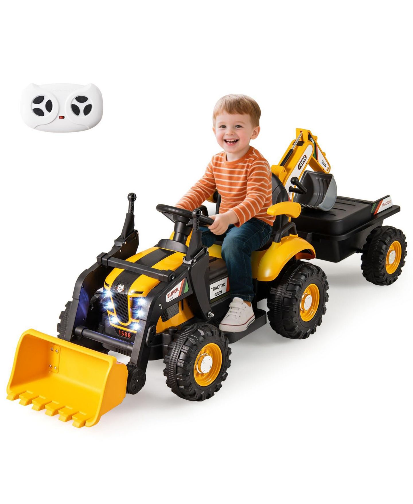 Детская игрушка Mecale 4-in-1 12V Ride-On Tractor with Remote Control, Ages 3–8, цвет: Жёлтый — фото 1
