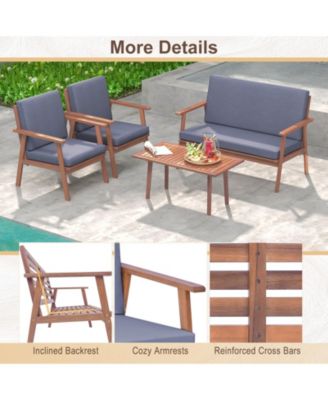 8PCS Conversation Set Acacia Wood Sofa Coffee Table w/ Cushioned Seat Patio