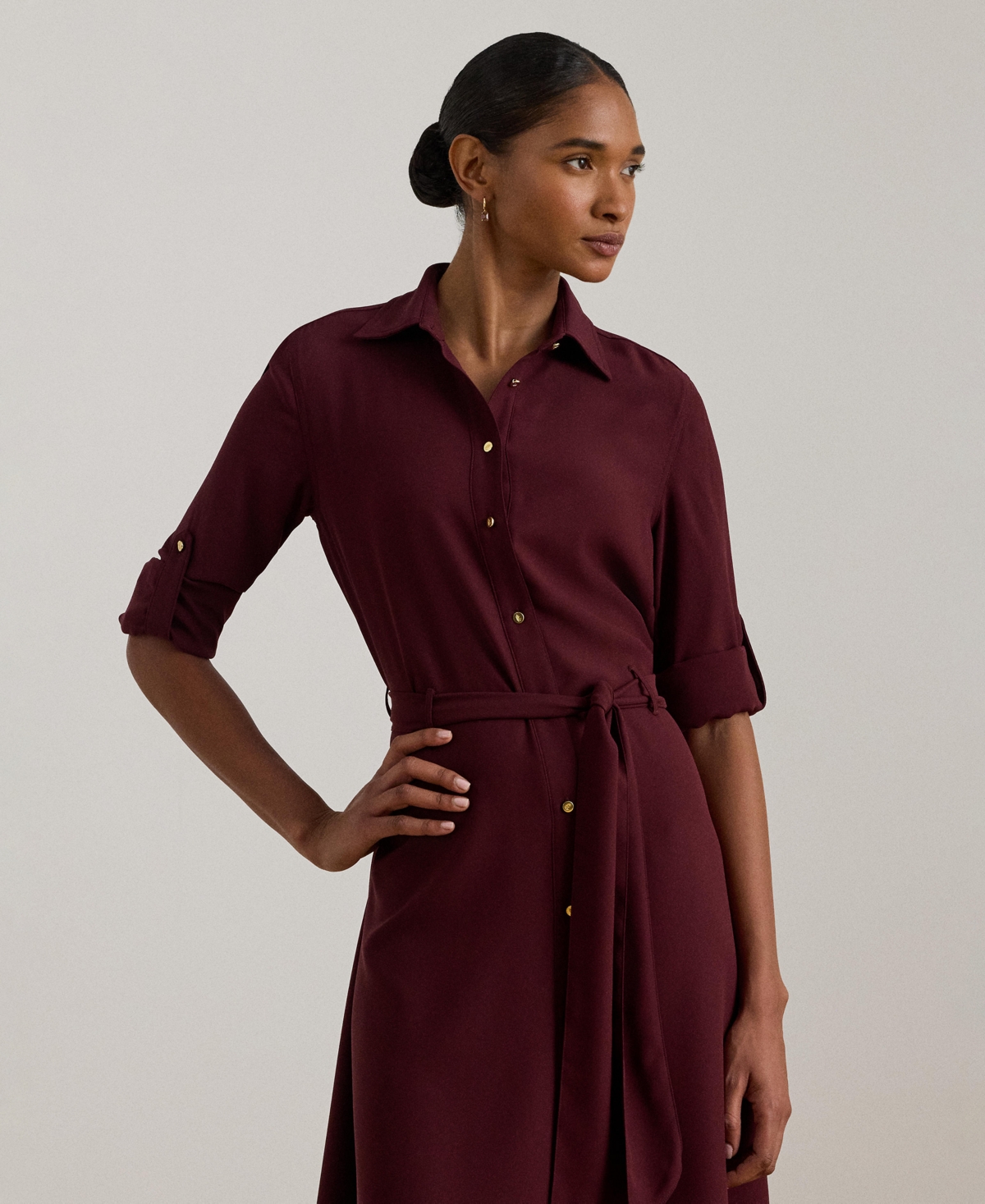 Ralph Lauren Women's Double-faced Point Collar Shirt Dress In Burgundy