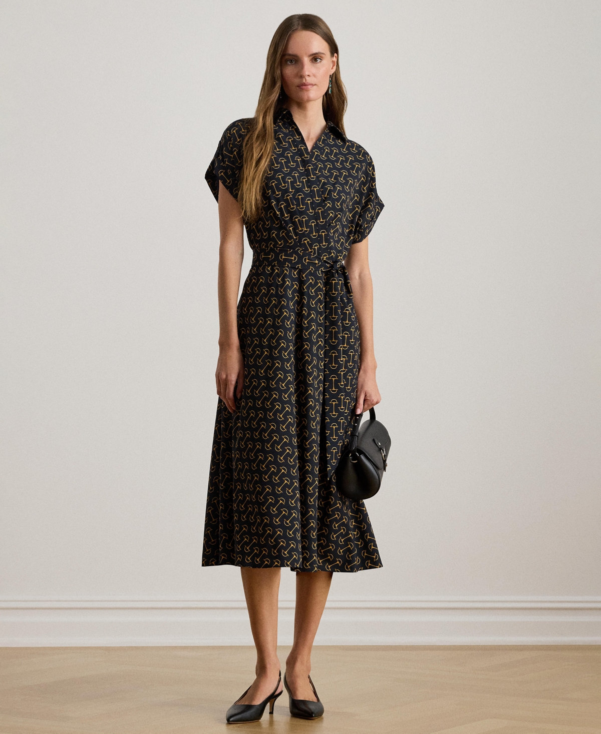 Lauren Ralph Women's Geo-Print Belted Dress