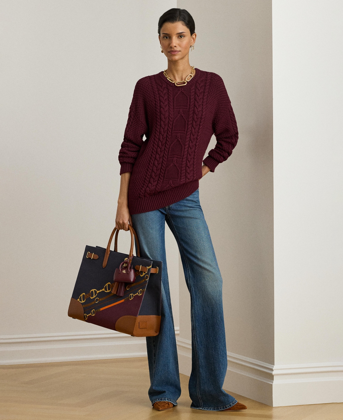 Lauren Ralph Women's Cable-Knit Crewneck Sweater