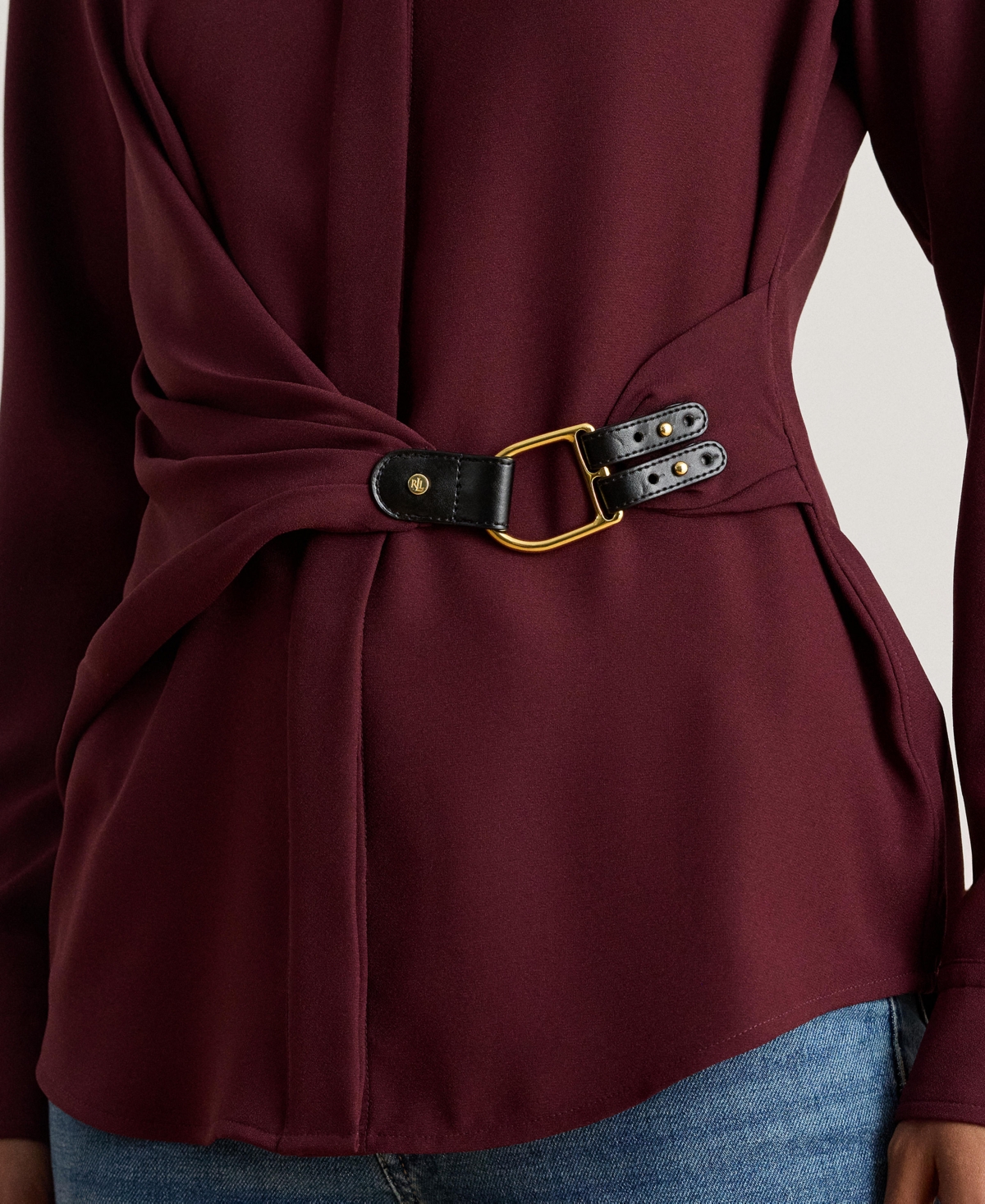 Ralph Lauren Women's Buckle Trim Top In Burgundy