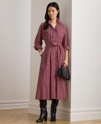 Lauren Ralph Lauren Women's Striped Belted Broadcloth Shirt dress - Macy's