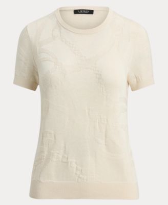 Women's Belting-Motif Short-Sleeve Sweater