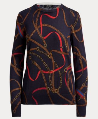 Women's Belting Print Long-Sleeve Sweater