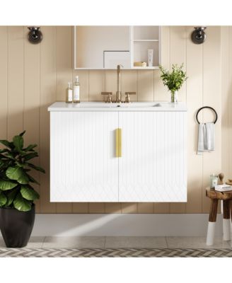 30-in.Vintage Bathroom Vanity with Ceramic Sink and 2 Soft Closing Doors