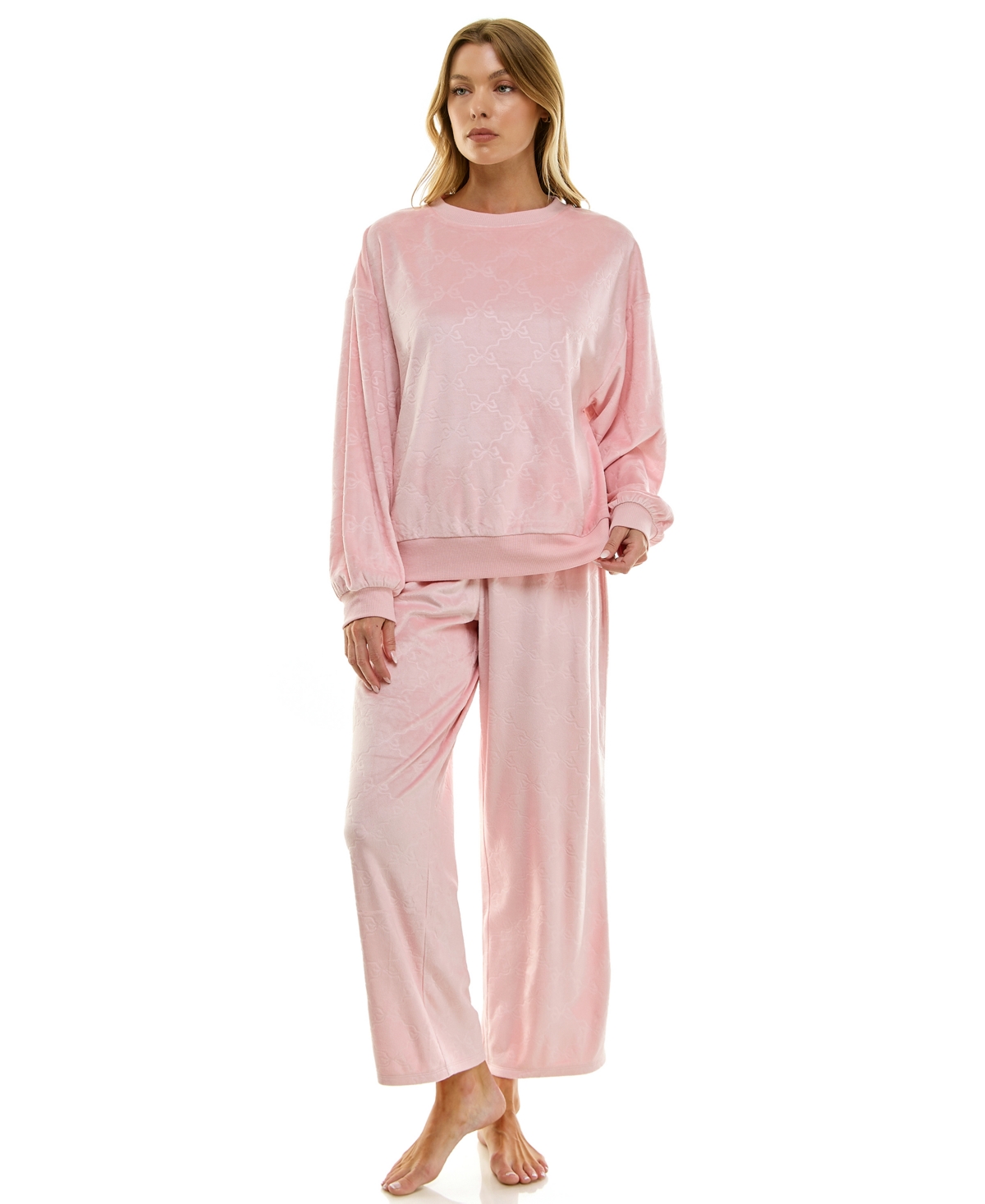 Roudelain Women's Long Sleeve Crew Neck And Pant Set In Pink