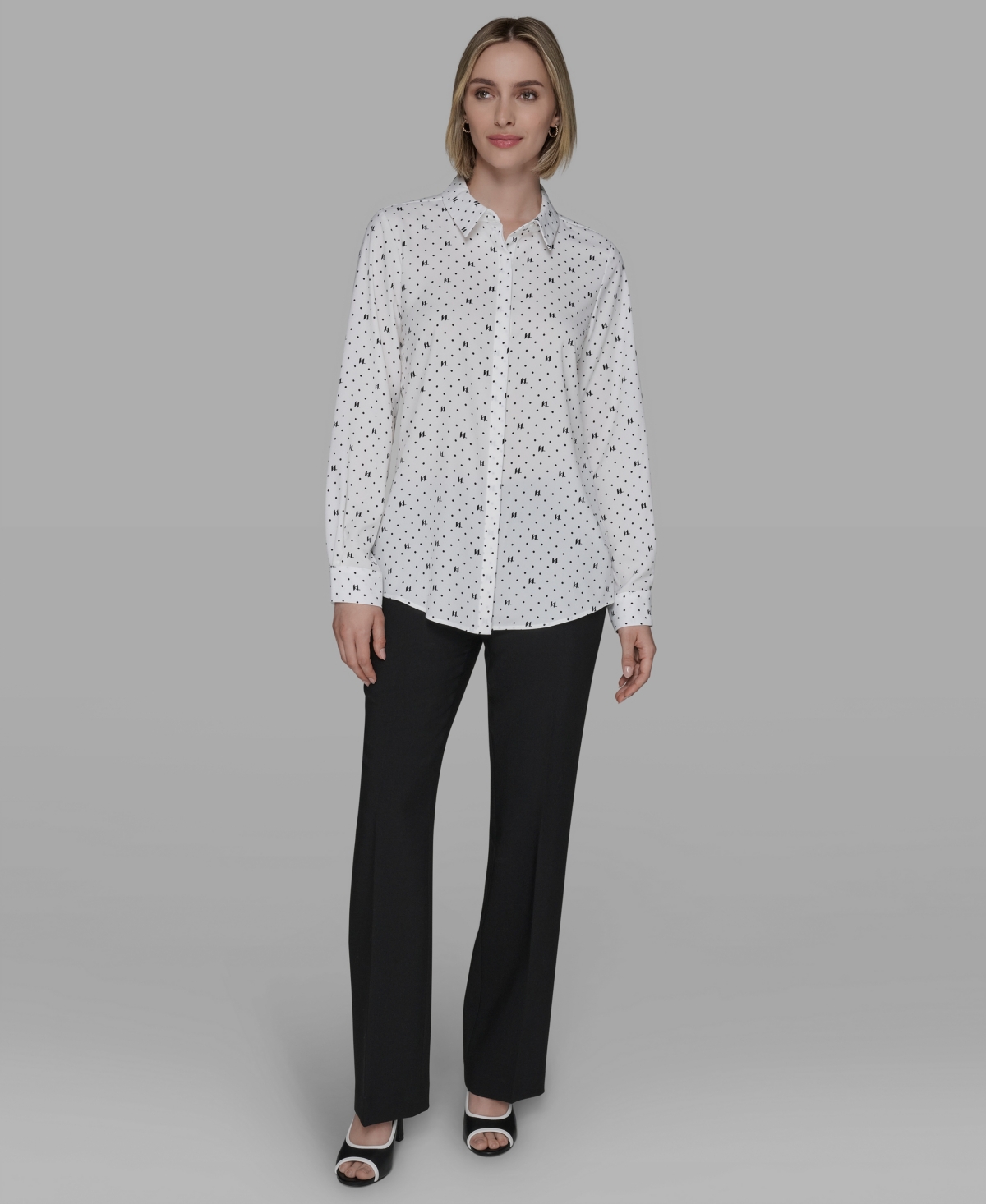 Karl Lagerfeld Women's Collared Neck Top In White