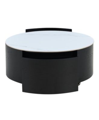 Streamdale Modern Round Coffee Table with Casters &amp; 2 Drawers Marble Top