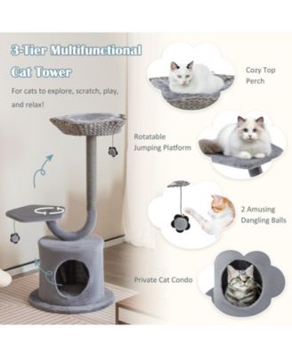 42 Inch Tall Cat Tower with Curved Metal Supporting Frame for Large and Small Cats