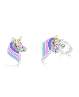 Girls /Girl/Unicorn Enamel Crystal White Gold Palladium Plating Screwstud Earring