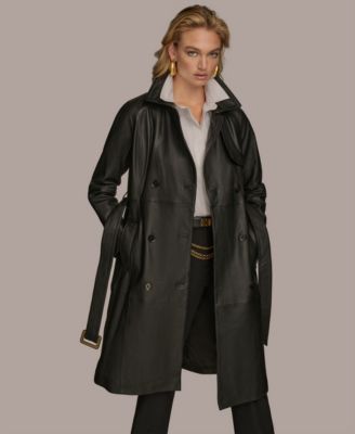 Women's Belted Leather Trench Coat