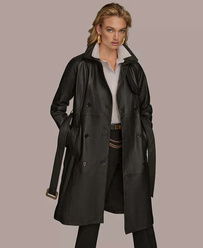 Women's Belted Leather Trench Coat - thumbnail 3