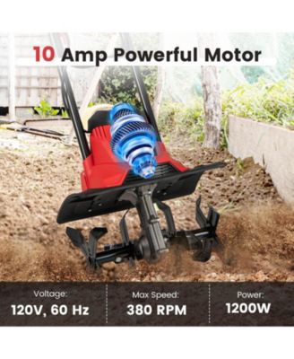 Ironmax Corded Electric Tiller Cultivator, 10 Amp Powerful Foldable Garden Rototiller