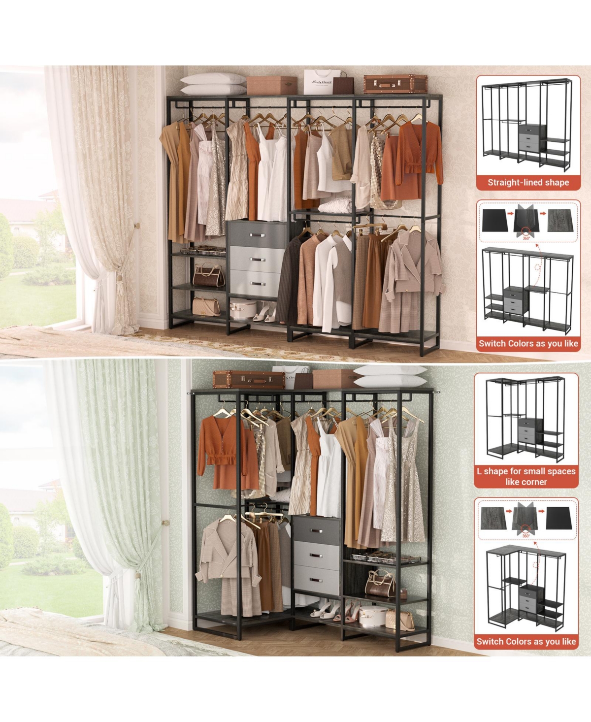 Aheaplus 74'' Closet Organizer with Wood Drawers