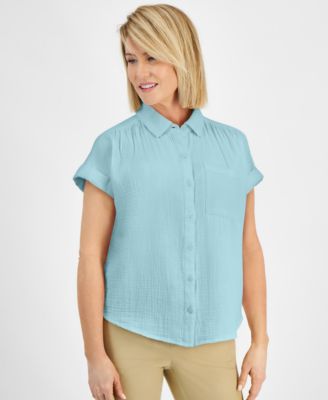 Petite Cotton Gauze Camp Shirt